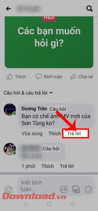 Chạm vào phần Trả lời