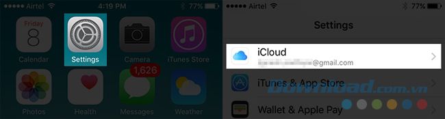 Mở Cài đặt > iCloud