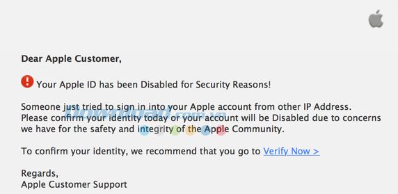 Thông báo về tài khoản Apple ID bị khóa