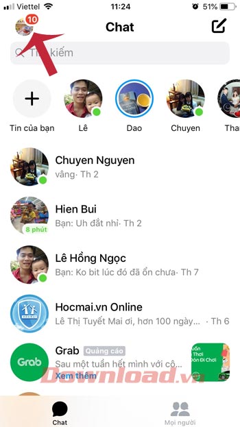 Chạm vào ảnh đại diện 