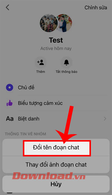 Chạm vào mục Đổi tên đoạn chat