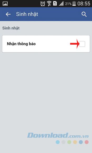 Tắt thông báo về sinh nhật