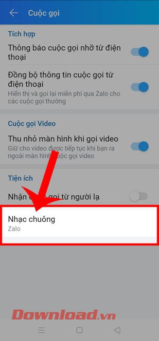 Chọn mục Nhạc chuông.