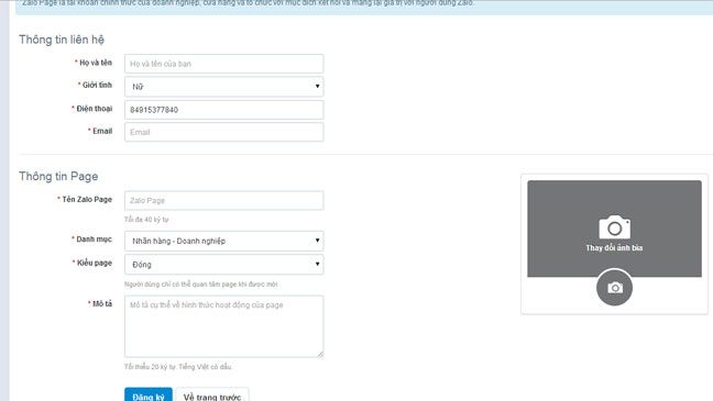 tạo trang fanpage trên Zalo