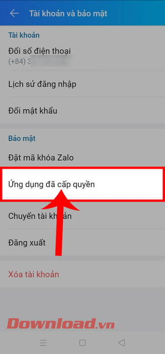 Bấm vào phần Ứng dụng đã được cấp quyền