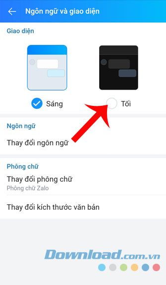 Chạm vào mục Tối