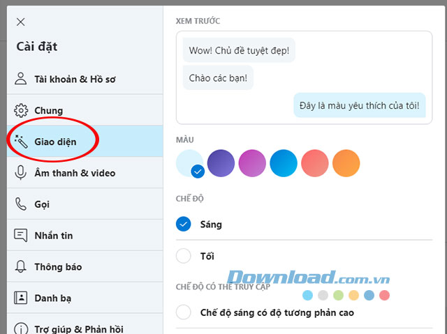 Tùy chỉnh giao diện trên Skype Web