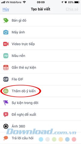 Thăm dò ý kiến trên Facebook bằng điện thoại