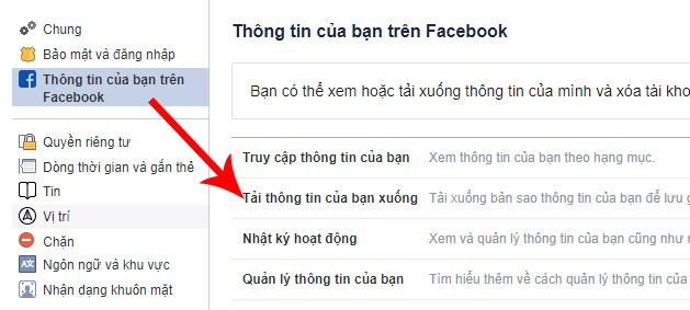 Tải về Dữ liệu cá nhân trên Facebook của bạn