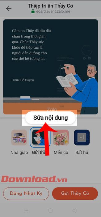 Chạm vào mục Sửa nội dung