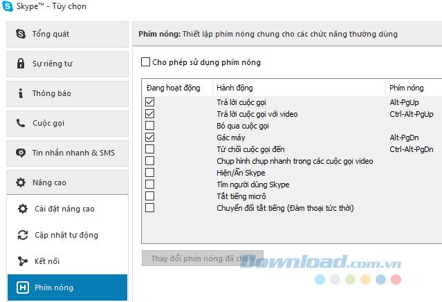 Sử dụng các phím tắt Skype