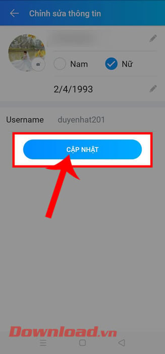 Nhấn vào nút Cập nhật thông tin.