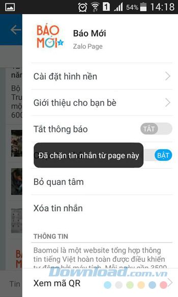 Đã chặn tin nhắn từ Trang thành công