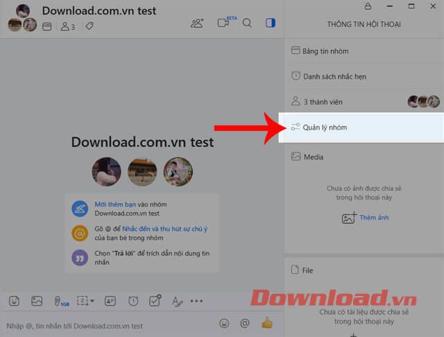 Nhấn vào Quản lý nhóm
