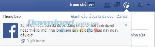 Thông báo khi có đăng nhập từ thiết bị khác vào tài khoản Facebook của bạn