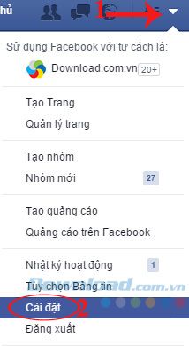 Truy cập phần Cài đặt trên Facebook trên máy tính