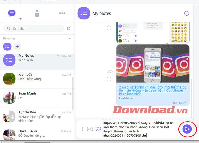 Cách tạo ghi chú trên Viber trên máy tính