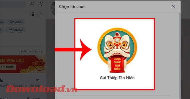 Chạm vào mục Gửi thiệp tân niên
