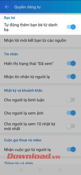 Bật tính năng tự động thêm bạn bè từ danh bạ