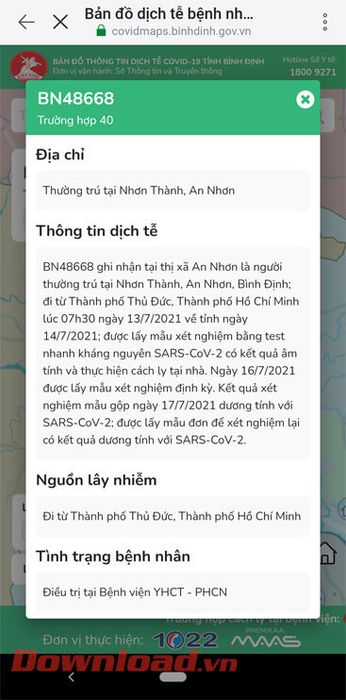 Thông tin của bệnh nhân nhiễm Covid-19