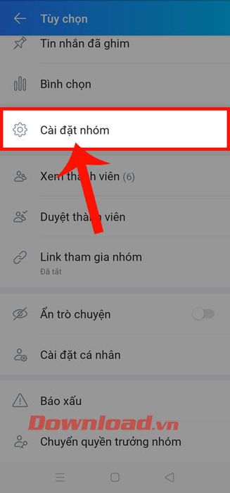 Chọn mục Cài đặt nhóm