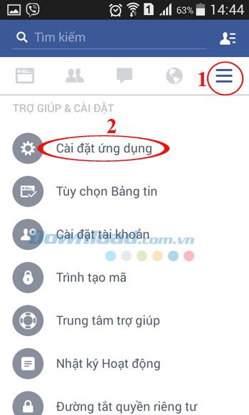 Truy cập vào phần Cài đặt của ứng dụng Facebook