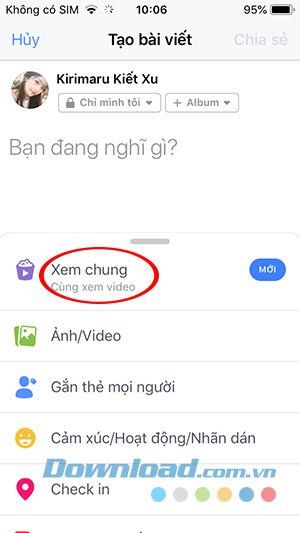 Chọn tính năng mới xem chung