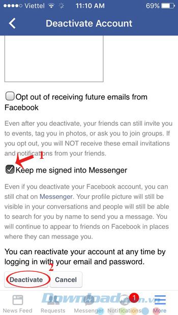 Vô hiệu hóa tài khoản Facebook