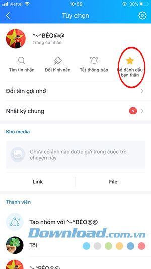 Đánh dấu người thân trên Zalo