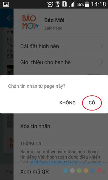 Chấp nhận chặn tin nhắn từ Trang