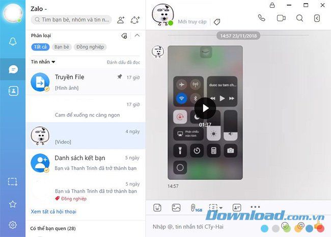 Trò chuyện bằng Zalo trên máy tính
