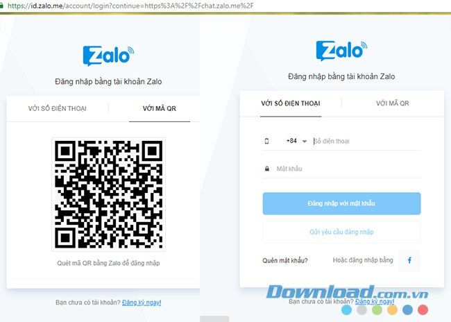 Chọn cách đăng nhập vào tài khoản Zalo