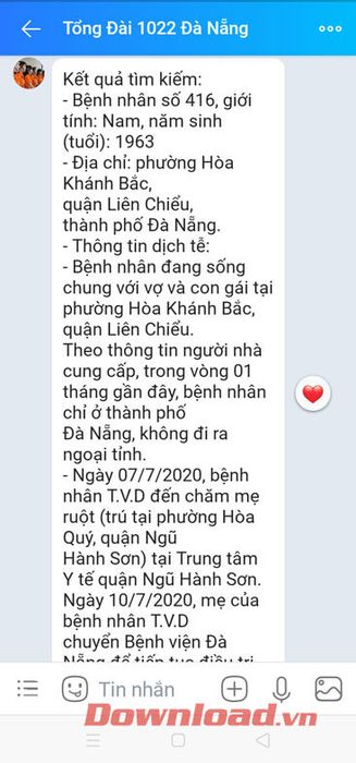 Thông tin về hành trình của bệnh nhân