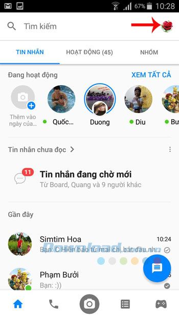 Giao diện của ứng dụng Facebook Messenger