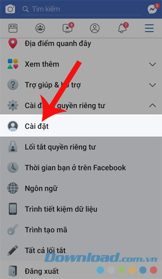 Nhấn vào Cài đặt