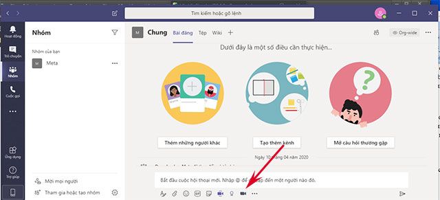 Khởi đầu một cuộc gọi video trong Microsoft Teams