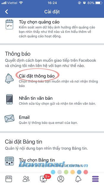 Thiết lập thông báo