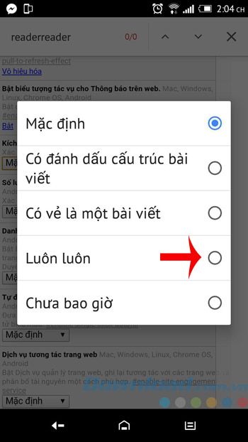 Kích hoạt chế độ đọc