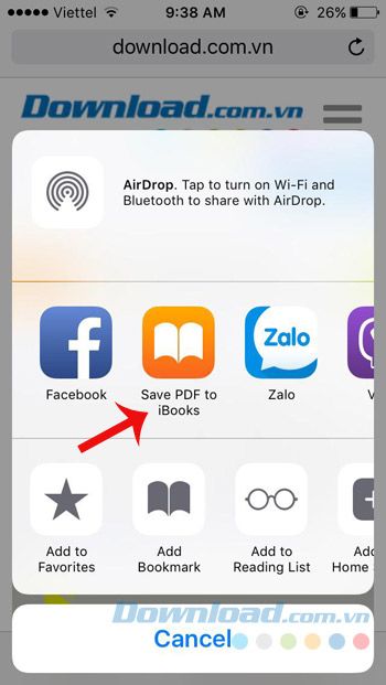 Nhấn vào Lưu PDF vào iBooks