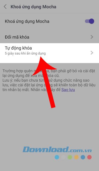 Nhấn vào mục Tự động khóa