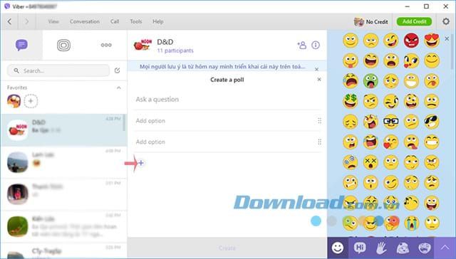 Thêm câu hỏi bình chọn trên Viber