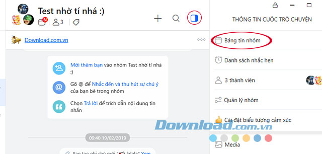 Mở thông tin cuộc trò chuyện nhóm trên Zalo