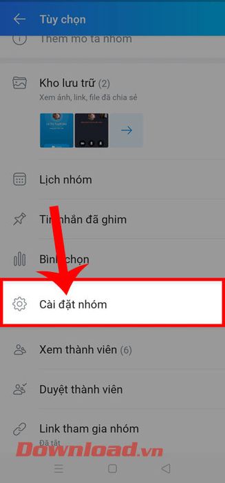 Chọn Cài đặt nhóm