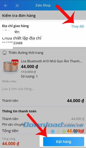 Nhấn vào Đặt hàng ngay