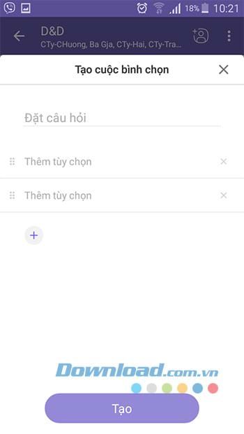 Đặt câu hỏi để tạo bình chọn trên Viber