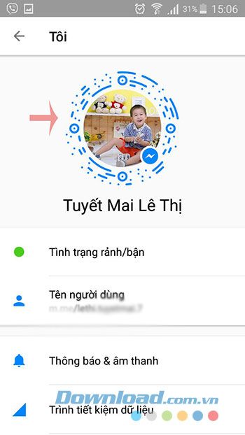 Nhấn vào mã Code trong ứng dụng Facebook Messenger