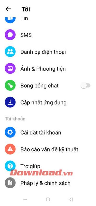 Bong bóng chat Messenger đã bị tắt