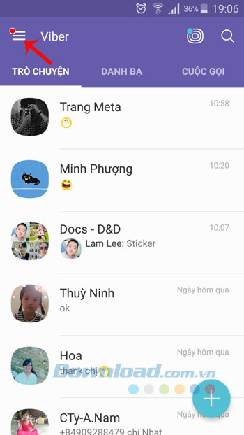 Menu của Viber