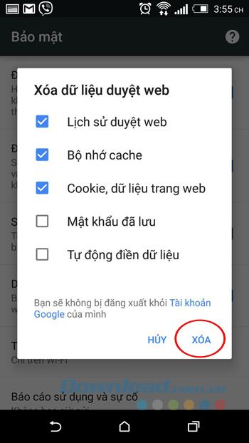 Xóa dữ liệu duyệt web