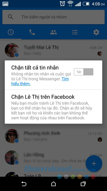 Kích hoạt chức năng chặn tin nhắn